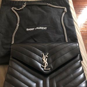 YSL Black Medium Monogram LouLou Chain Bag